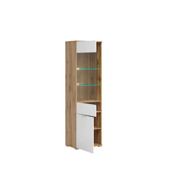 Vitrineskap Zele 56x195 cm - eik wotan - hvit glans