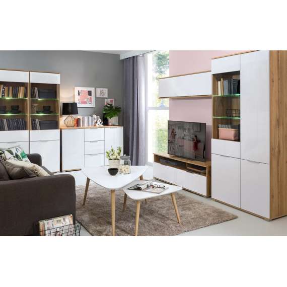 Vitrineskap Zele 56x195 cm - eik wotan - hvit glans