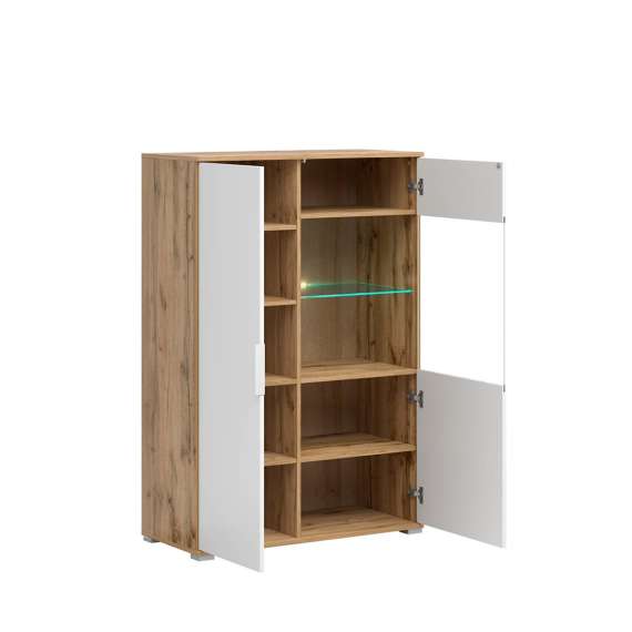 Vitrineskap Zele 90x132 cm - eik wotan - hvit glans