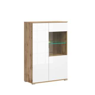 Vitrineskap Zele 90x132 cm - eik wotan - hvit glans