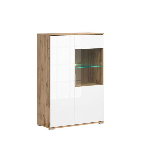 Vitrineskap Zele 90x132 cm - eik wotan - hvit glans