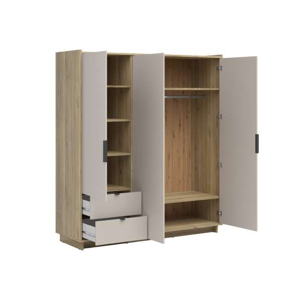 Garderobeskap Dalva 180x202 - med skuffer - eik - cashmere