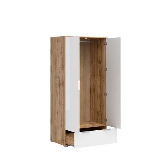 Garderobeskap Zele 90x195 cm - eik wotan - hvit matt - 2 dører - 1 skuff