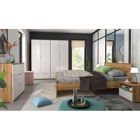 Garderobeskap Zele 90x195 cm - eik wotan - hvit matt - 2 dører - 1 skuff