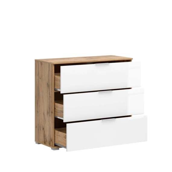 Skjenk Zele 95x86 cm - eik wotan - hvit glans - 3 skuffer