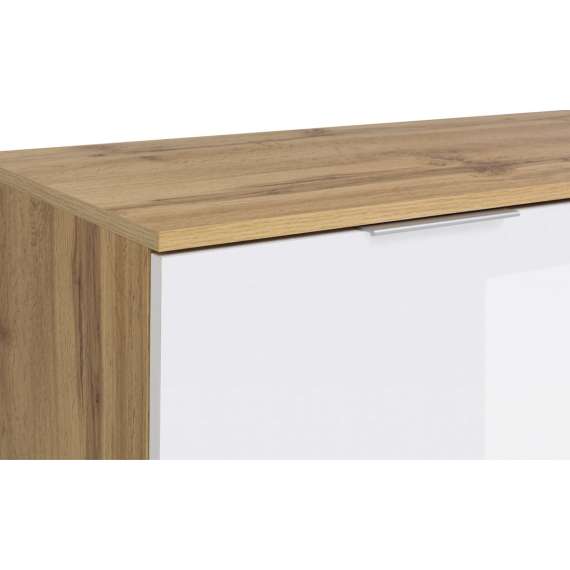 Skjenk Zele 104x106 cm - eik wotan - hvit glans - 4 dører