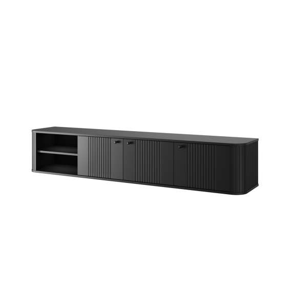 Vegghengt tv-benk Vesper - 187x36 cm - 3 dører - svart matt