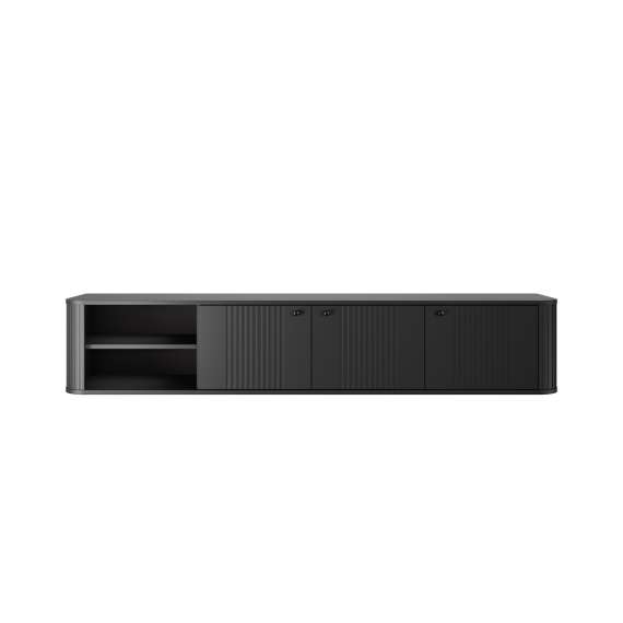 Vegghengt tv-benk Vesper - 187x36 cm - 3 dører - svart matt