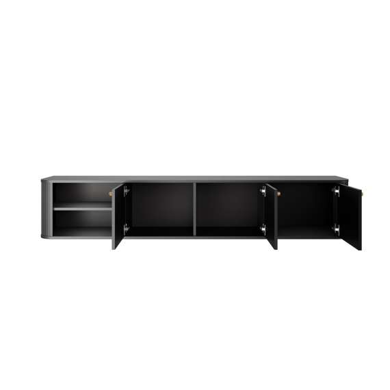Vegghengt tv-benk Vesper - 187x36 cm - 3 dører - svart matt