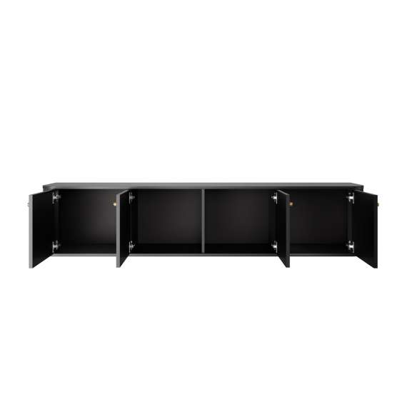 Vegghengt tv-benk Vesper - 187x36 cm - 4 dører - svart matt