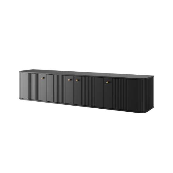Vegghengt tv-benk Vesper - 187x36 cm - 4 dører - svart matt
