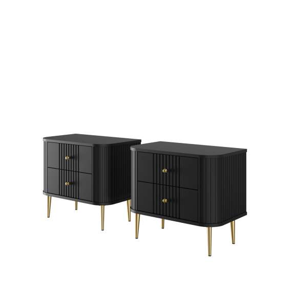Nattbord Vesper - 56x51 cm - svart matt - metall bein - 2 stk