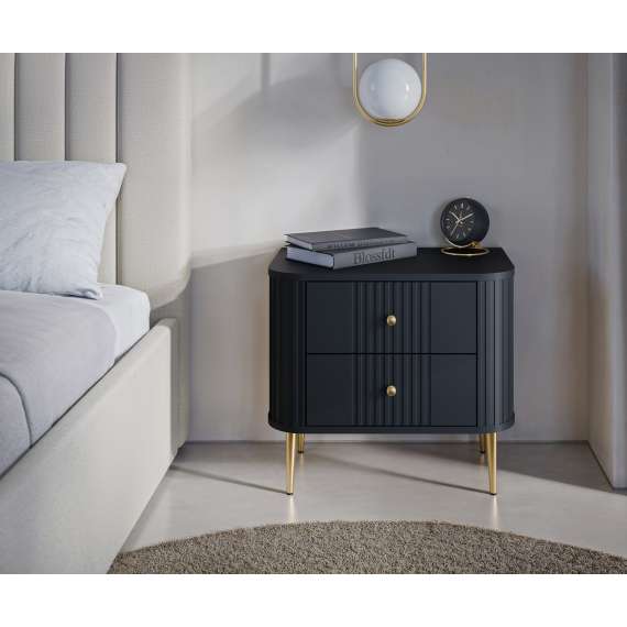Nattbord Vesper - 56x51 cm - svart matt - metall bein - 2 stk