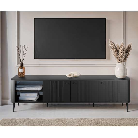 Tv-benk Vesper - 187x51 cm - 3 dører - svart matt - metal ben