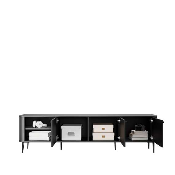 Tv-benk Vesper - 187x51 cm - 3 dører - svart matt - metal ben