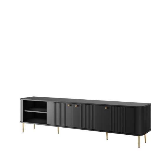 Tv-benk Vesper - 187x51 cm - 3 dører - svart matt - metal ben