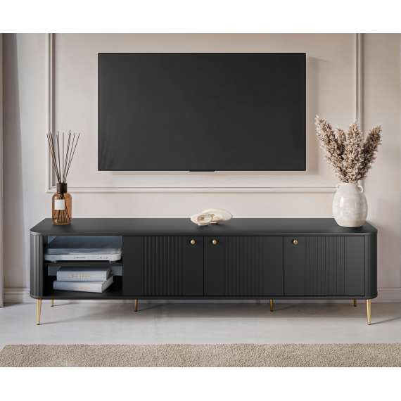 Tv-benk Vesper - 187x51 cm - 3 dører - svart matt - metal ben