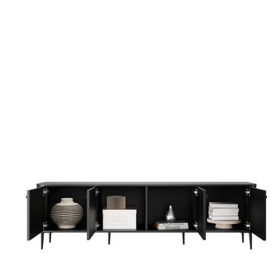 Tv-benk Vesper - 187x51 cm - 4 dører - svart matt - metal ben