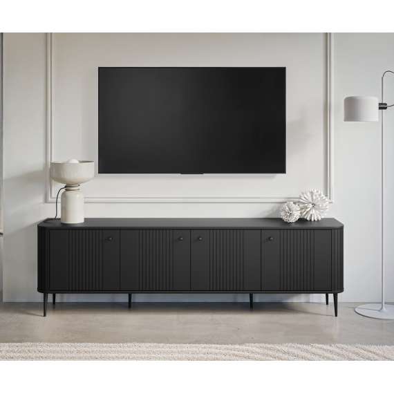 Tv-benk Vesper - 187x51 cm - 4 dører - svart matt - metal ben