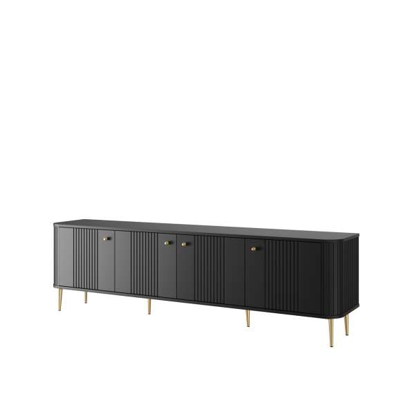 Tv-benk Vesper - 187x51 cm - 4 dører - svart matt - metal ben