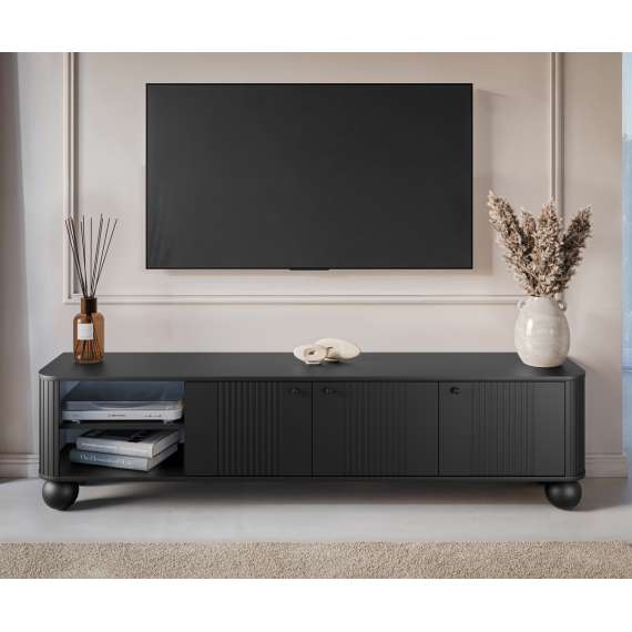 Tv-benk Vesper - 187x48 cm - 3 dører - svart matt