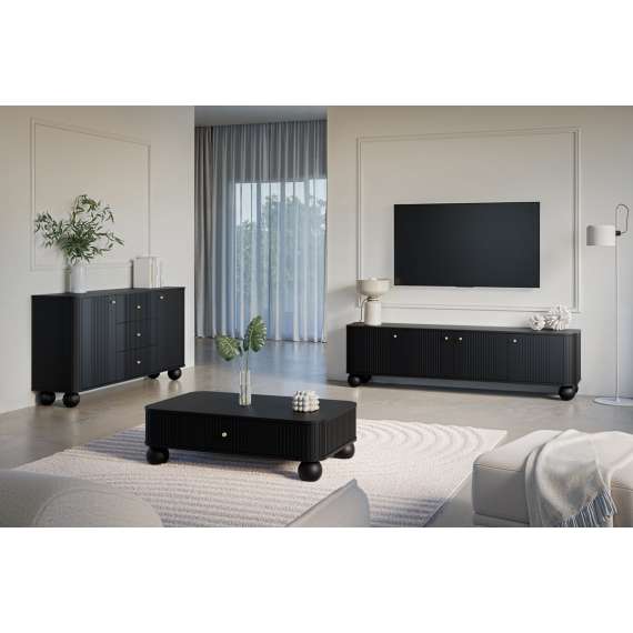 Tv-benk Vesper - 187x48 cm - 3 dører - svart matt