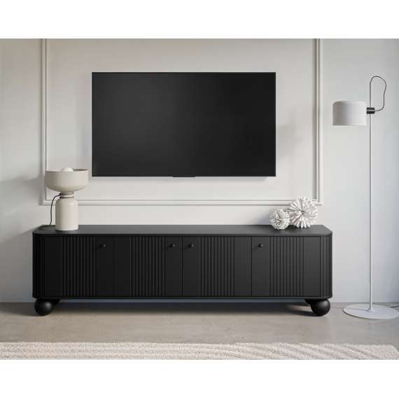 Tv-benk Vesper - 187x48 cm - 4 dører - svart matt