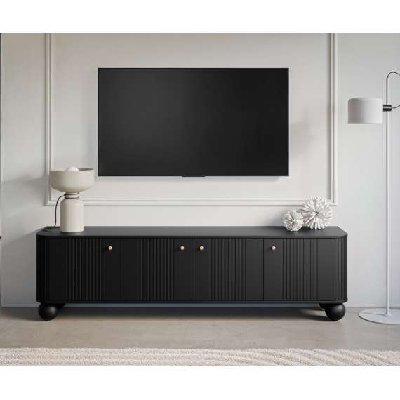 Tv-benk Vesper - 187x48 cm - 4 dører - svart matt