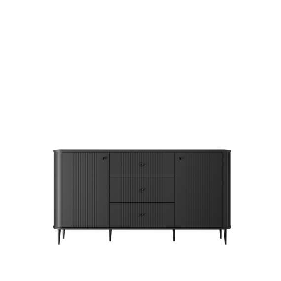 Skjenk Vesper - 160x85 cm - 2 dører - 3 skuffer - svart matt - metal ben