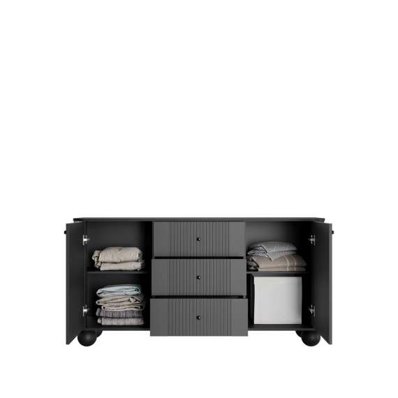 Skjenk Vesper - 160x82 cm - 2 dører - 3 skuffer - svart matt