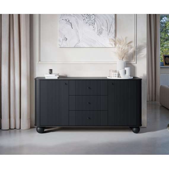 Skjenk Vesper - 160x82 cm - 2 dører - 3 skuffer - svart matt