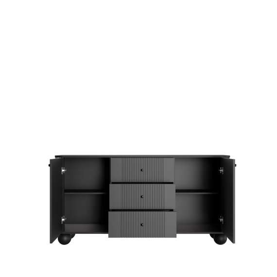 Skjenk Vesper - 160x82 cm - 2 dører - 3 skuffer - svart matt