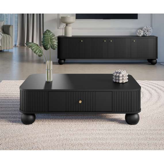 Sofabord Vesper - 103x60 cm - 1 skuff - svart matt