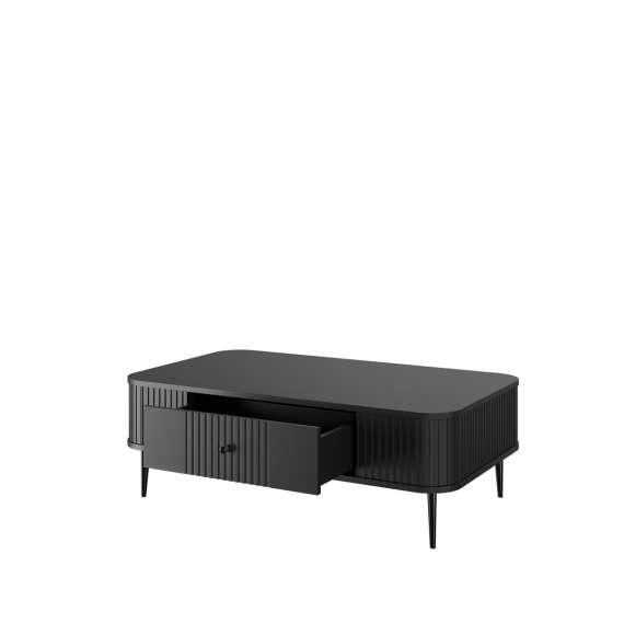 Sofabord Vesper - 103x60 cm - svart matt - 1 skuff - metall ben