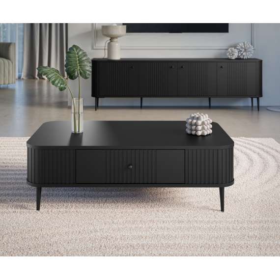 Sofabord Vesper - 103x60 cm - svart matt - 1 skuff - metall ben