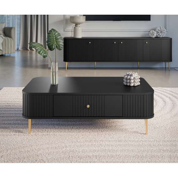 Sofabord Vesper - 103x60 cm - svart matt - 1 skuff - metall ben