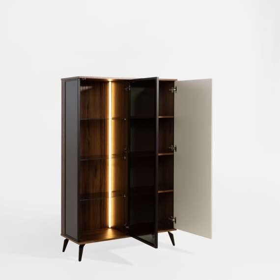 Vitrineskap Vici 103x161 cm - valnøtt - cashmere matt - med LED lys