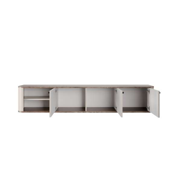 Vegghengt tv-benk Vesper - 187x36 cm - 3 dører - cashmer - valnøtt