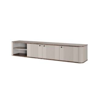 Vegghengt tv-benk Vesper - 187x36 cm - 3 dører - cashmer - valnøtt