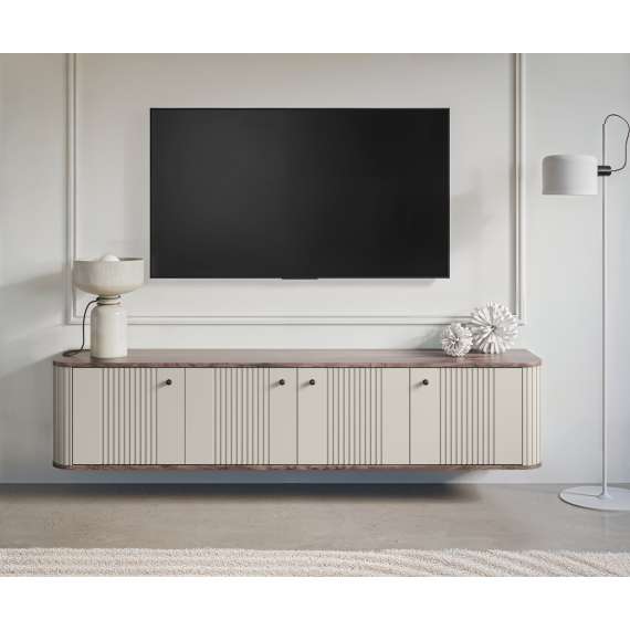 Hengende tv-benk Vesper - 187x36 cm - 4 dører - cashmere - valnøtt
