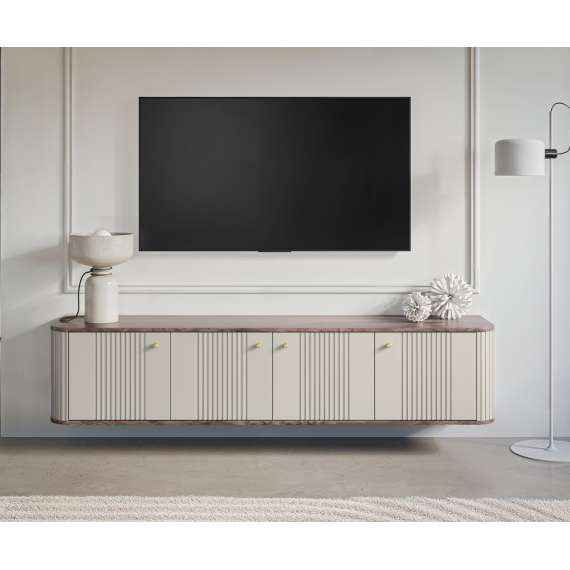 Hengende tv-benk Vesper - 187x36 cm - 4 dører - cashmere - valnøtt
