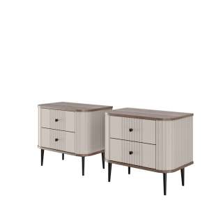 Nattbord Vesper - 56x51 cm - cashmere - valnøtt - metall bein - 2 stk