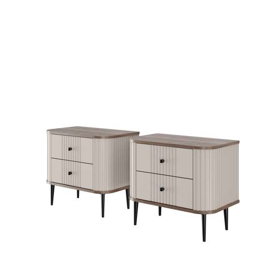 Nattbord Vesper - 56x51 cm - cashmere - valnøtt - 2 stk