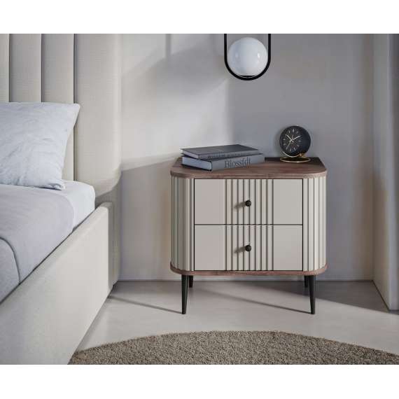 Nattbord Vesper - 56x51 cm - cashmere - valnøtt - metall bein - 2 stk