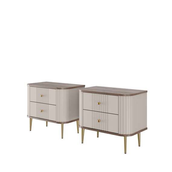 Nattbord Vesper - 56x51 cm - cashmere - valnøtt - 2 stk