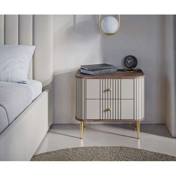 Nattbord Vesper - 56x51 cm - cashmere - valnøtt - 2 stk