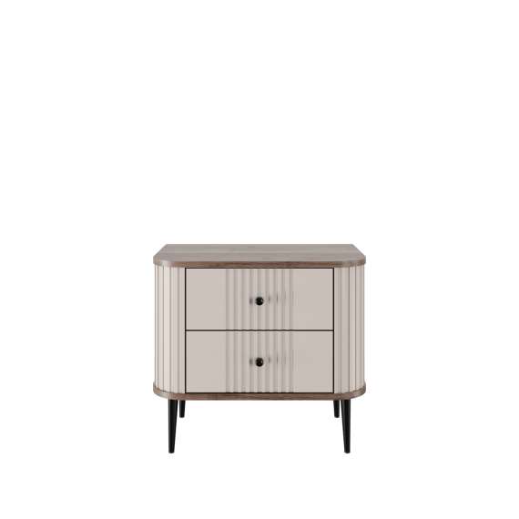 Nattbord Vesper - 56x51 cm - cashmere - valnøtt - metall bein - 2 stk