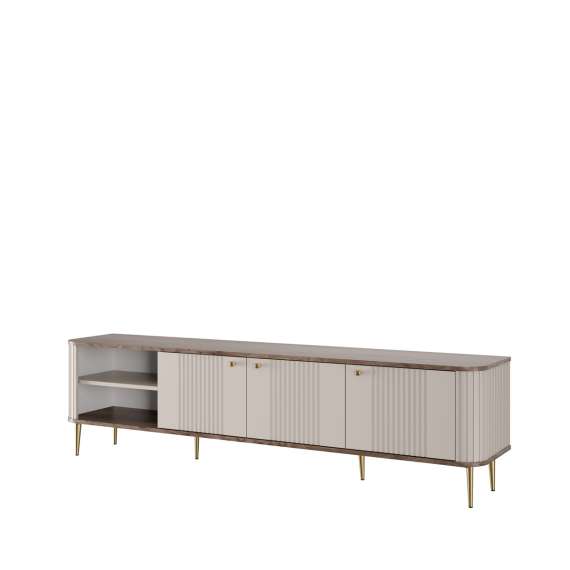 Tv-benk Vesper - 187x51 cm - 3 dører - cashmere - valnøtt - metal ben