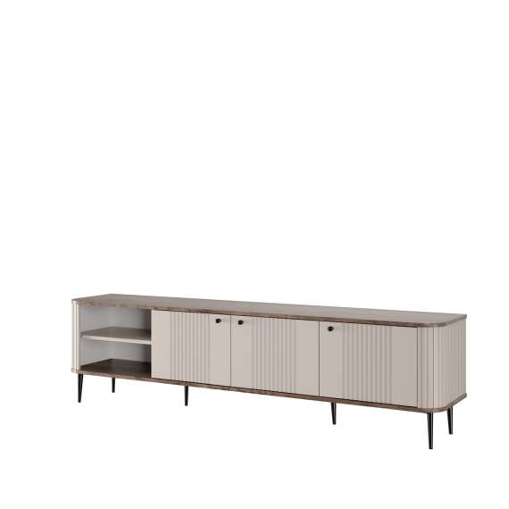 Tv-benk Vesper - 187x51 cm - 3 dører - cashmere - valnøtt - metal ben