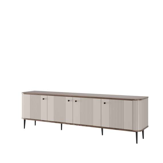 Tv-benk Vesper - 187x51 cm - 4 dører - cashmere - valnøtt - metal ben